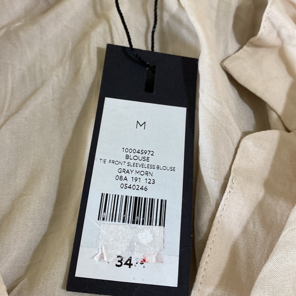 Dynamite Beige Tie Front Sleeveless Blouse Gray Morn Size M - Picture 3 of 5